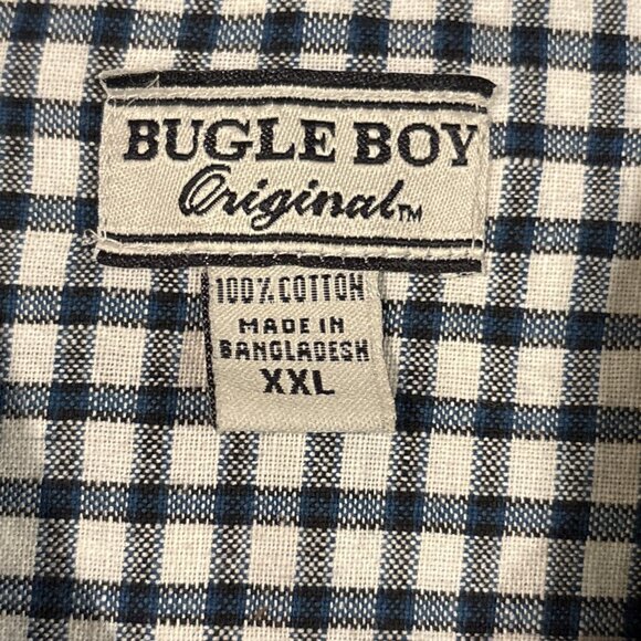 Bugle Boy Vintage Mens 2XL Short Sleeve Blue White Button Collared Plaid Shirt - Picture 3 of 5